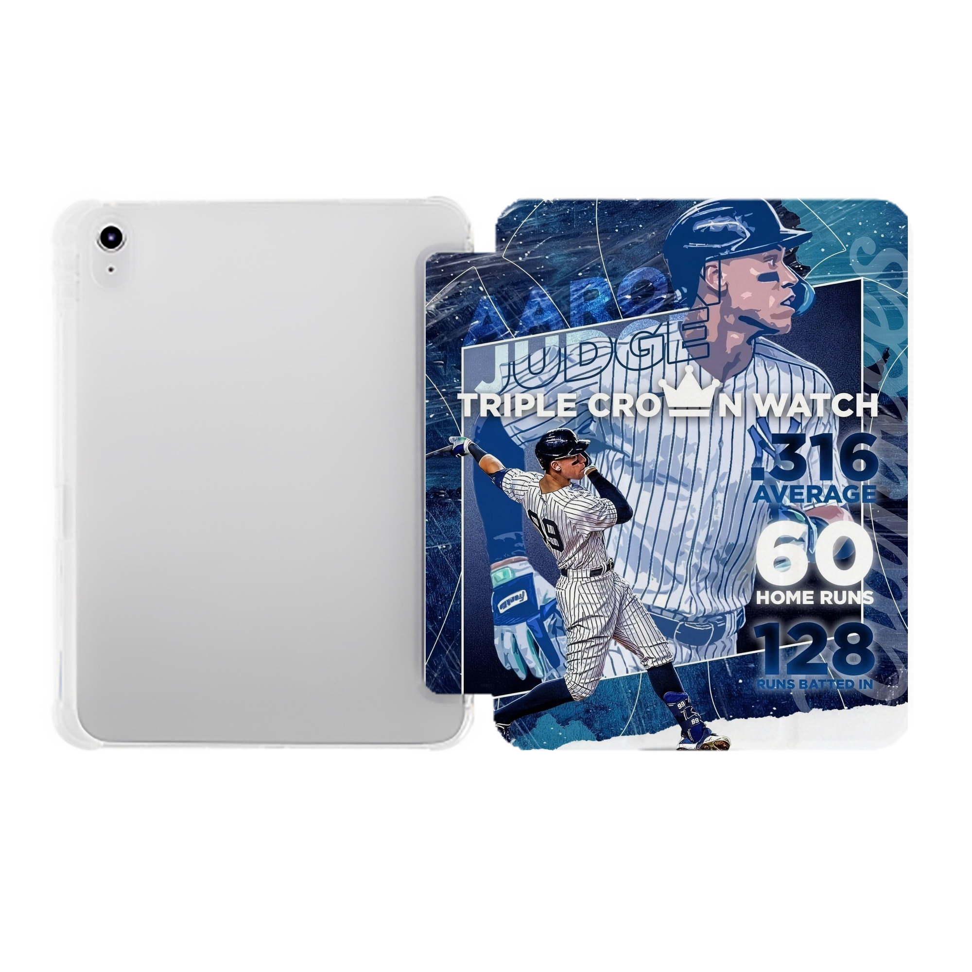 Aaron Judge Triple Crown Watch Premium Tri-Fold PU Leather & Silicone IPad Case With Pencil Slot – Fits 9.5,10.5,10.9 – Adjustable Stand, Slim, Protective